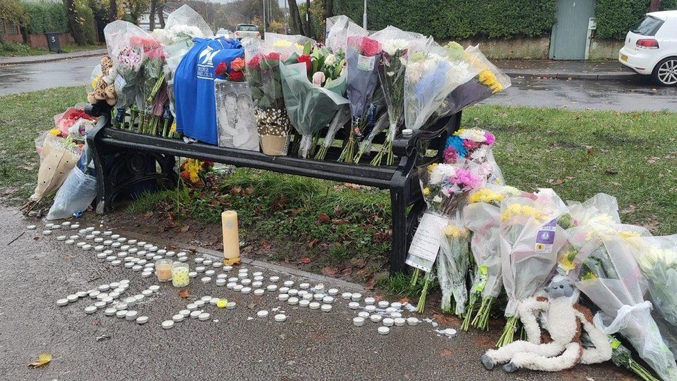 Flowers at the scene of the fatal stabbing