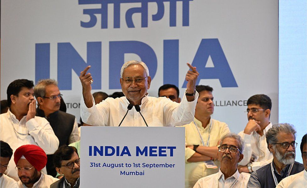 September 01: Bihar Chief Minister Nitish Kumar addresses a press conference during INDIA alliance meeting in Mumbai, Maharashtra on September 01, 2023. (