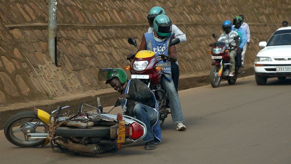 A motorcycle taxi crash in Kigal, Rwanda