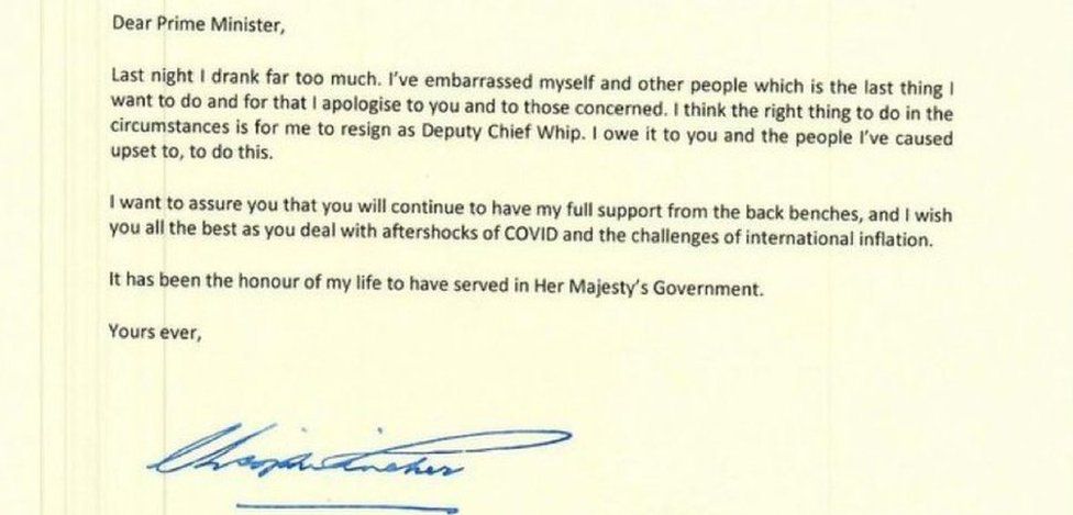 Chris Pincher's resignation letter