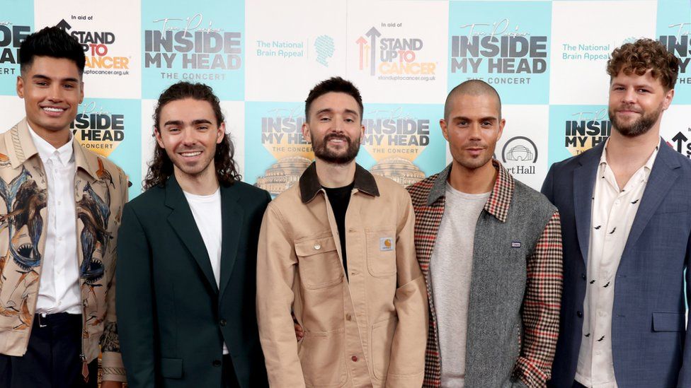 Max George, Siva Kaneswaran, Jay McGuiness, Tom Parker and Nathan Sykes members of The Wanted attend the "Inside My Head - The Concert" at Royal Albert Hall on September 20, 2021 in London