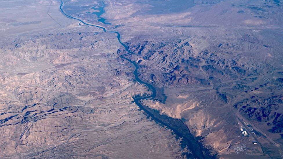 This aerial view shows the Colorado River, south of Las Vegas, on 6 February, 2020.