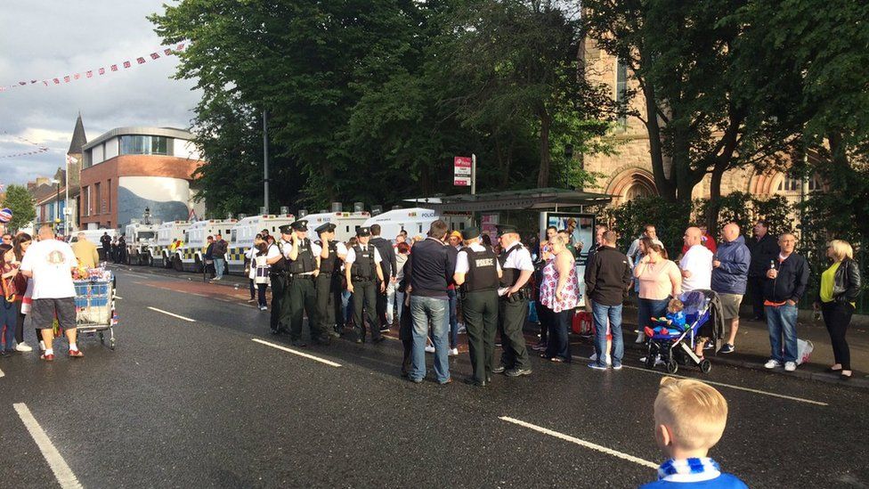 There was a large police presence in east Belfast ahead of the return parade
