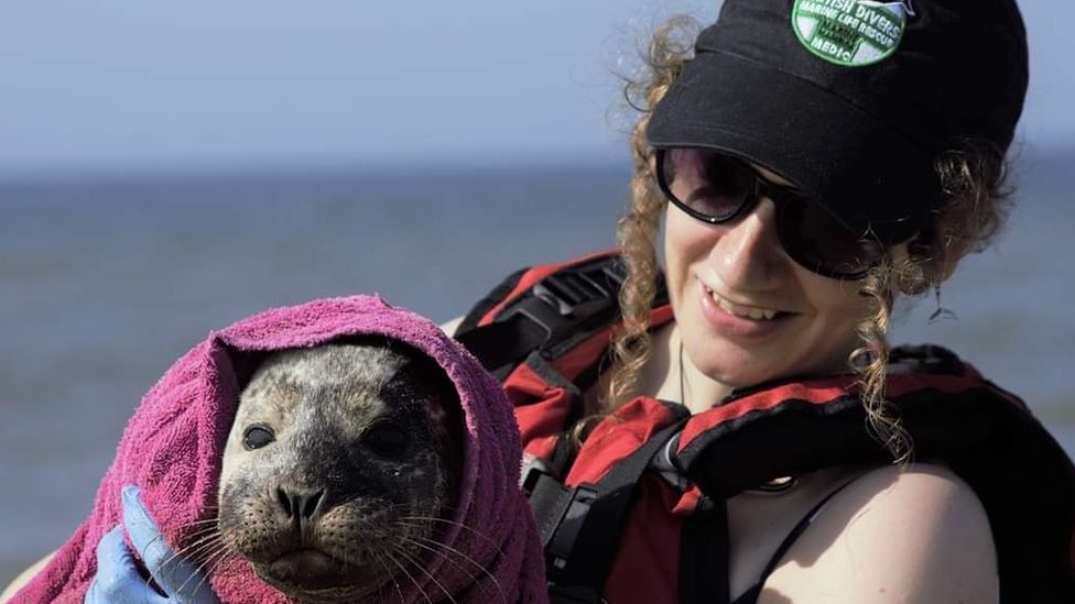 Gem Simmons holding the seal pup