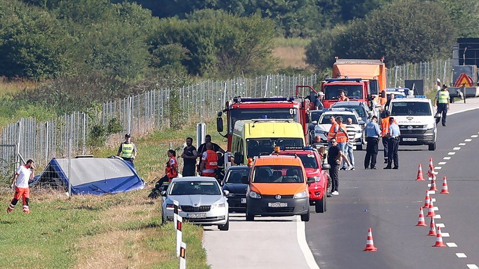 Emergency services at the scene of the crash.