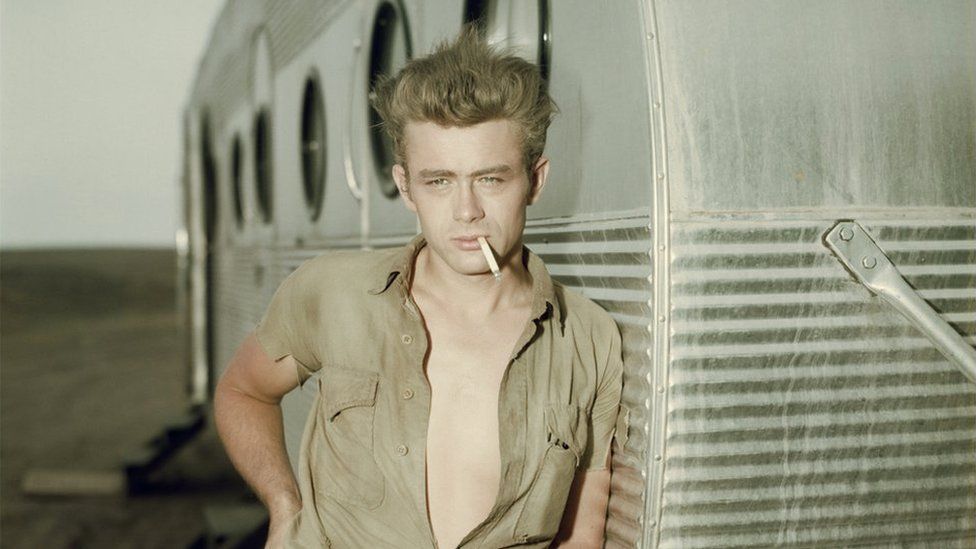 American actor James Dean on the set of Giant. Taken around 1955