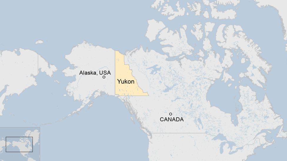 Map of Yukon in Canada next to Alaska, USA