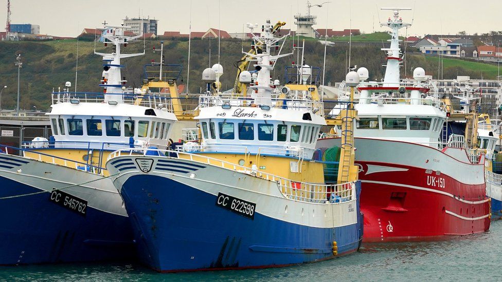 Fishing boats moored in the port of Boulogne-sur-Mer
