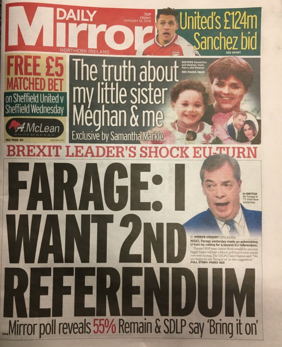front page of the Daily Mirror Friday 12 January 2018