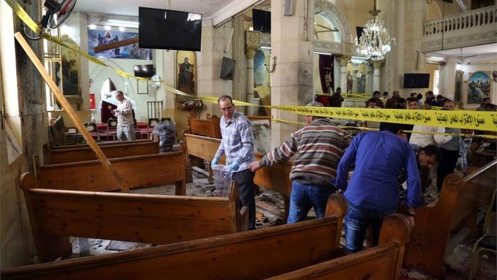 Scene of bombing at Coptic church in Tanta (09/04/17)