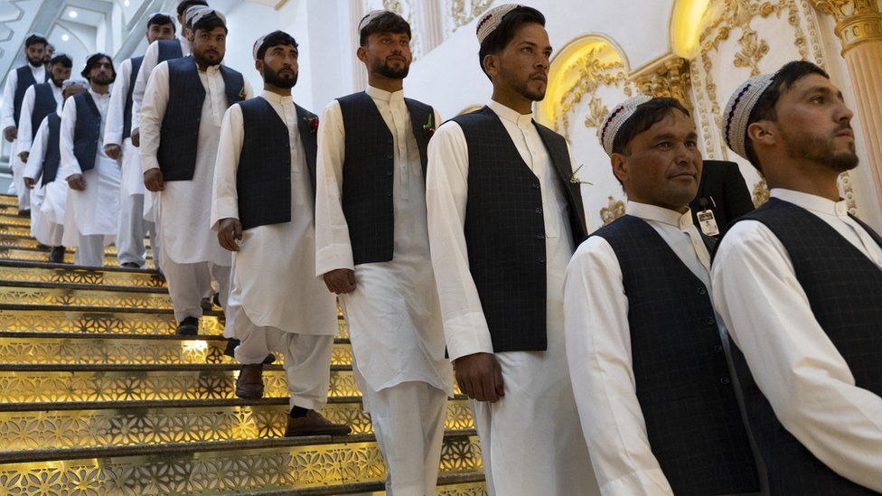 The Afghan grooms arrived on Monday for the mass wedding ceremony at a wedding hall in Kabul