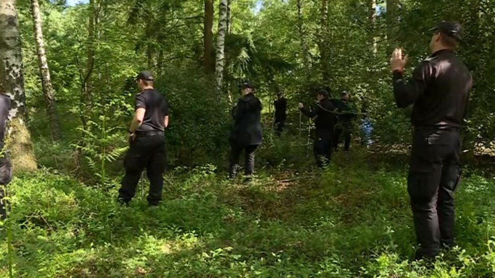Police and search and rescue teams at Alice Holt Forest on Tuesday