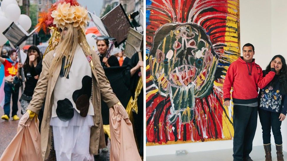 The Array Collective at Pride 2019 (left) and Project Art Works' Siddharth Gadiyar at the Phoenix Art Space