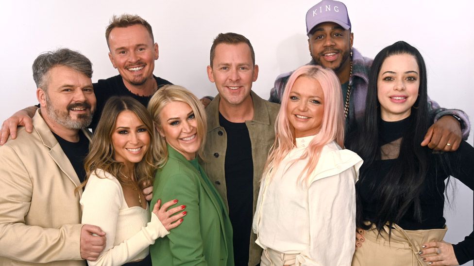 S Club 7 with Scott Mills in February 2023