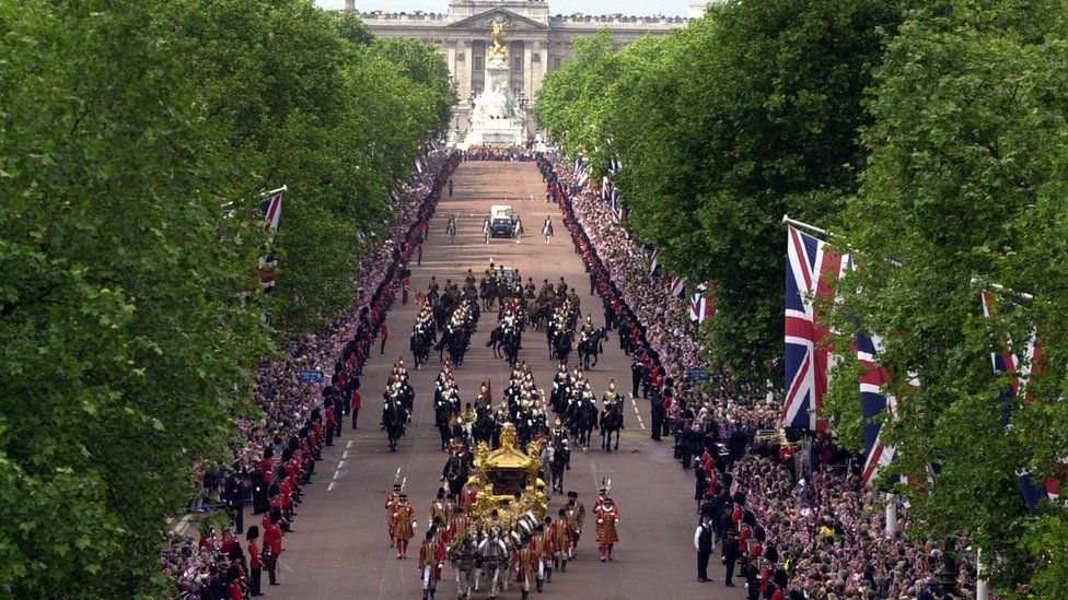 The Queen's golden coach in procession from Buckingham Palace