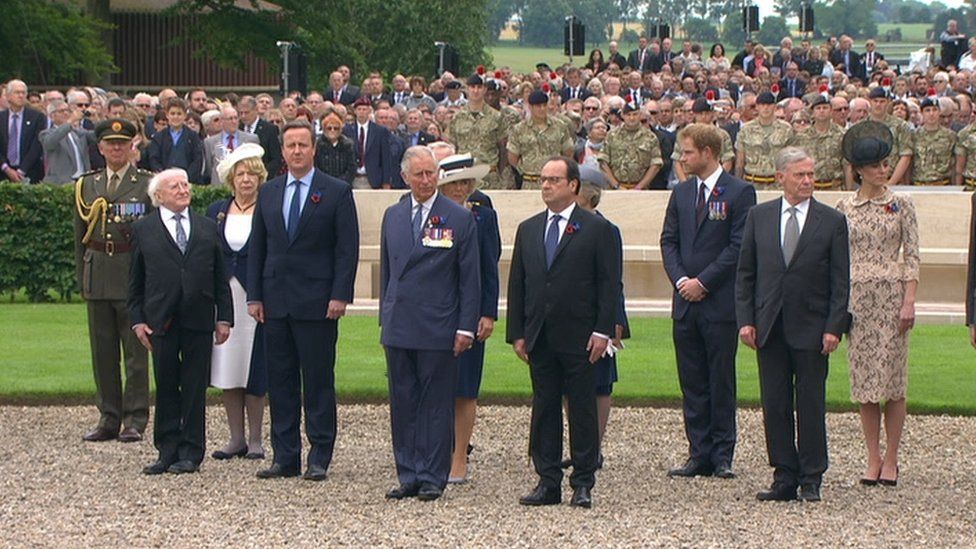 Irish President Michael D Higgins and Prime Minister David Cameron are attending a ceremony at Thiepval
