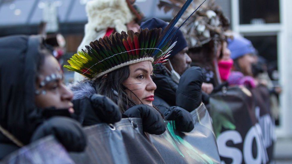 Members of the indigenous community demonstrate against the United Nations Biodiversity Conference (COP15) during the March for Biodiversity for Human Rights in Montreal