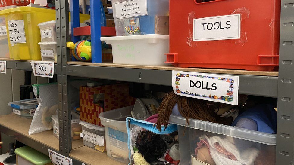 Shelves of toys in toy library