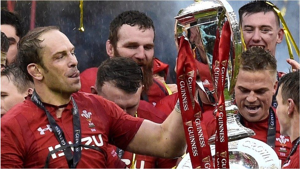 Captain Alun Wyn Jones holds the Six Nations trophy