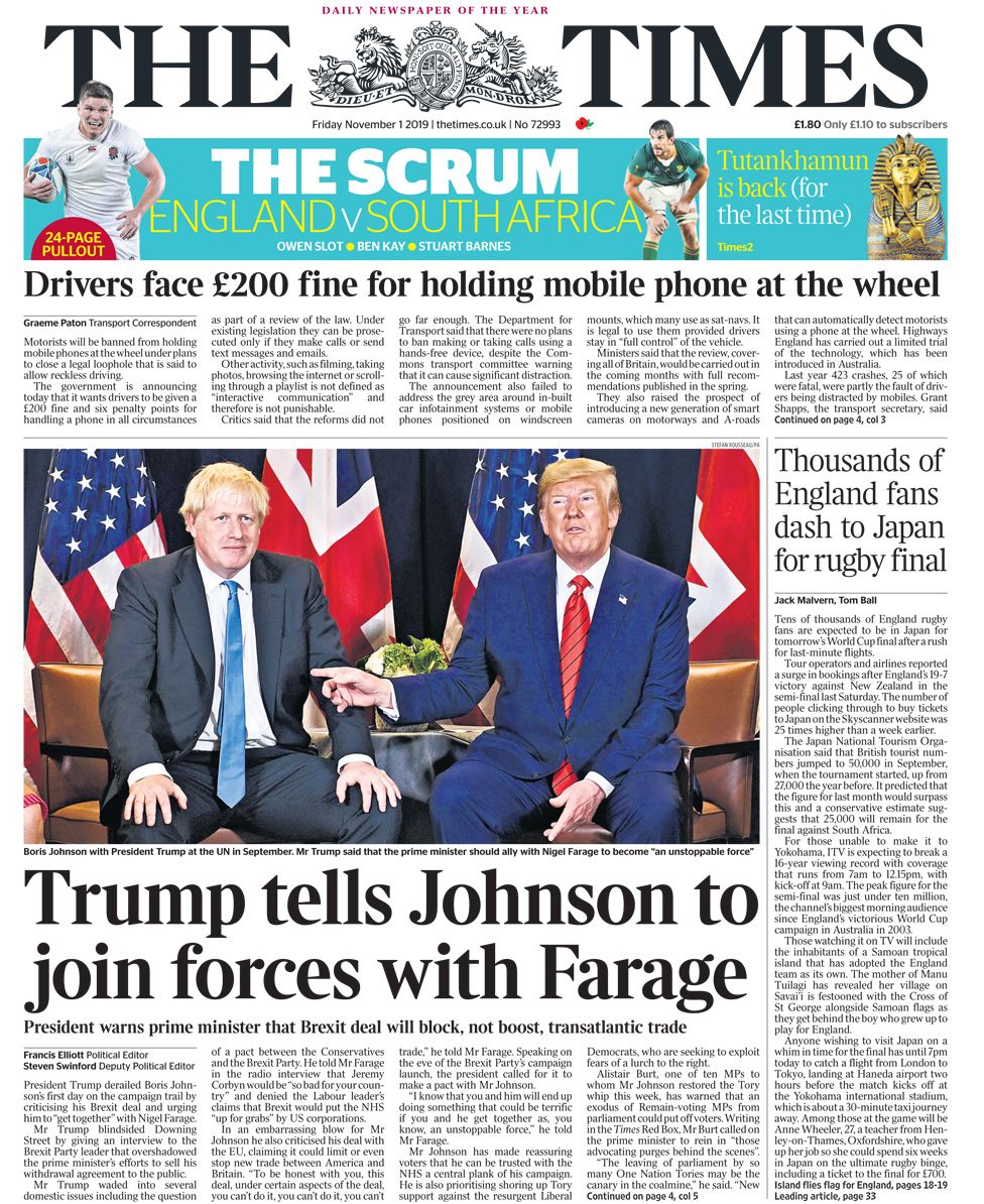 Front page of the Times