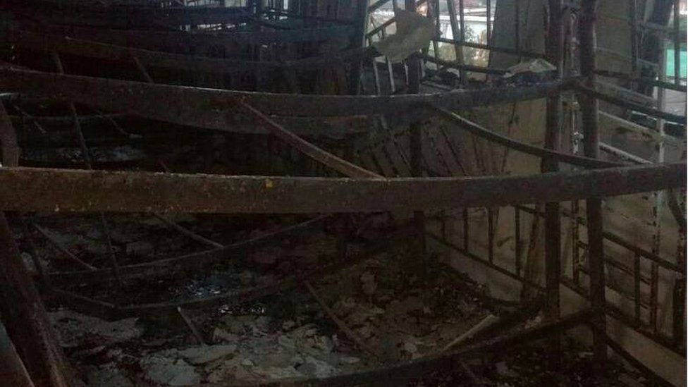 Scorched beds inside the school
