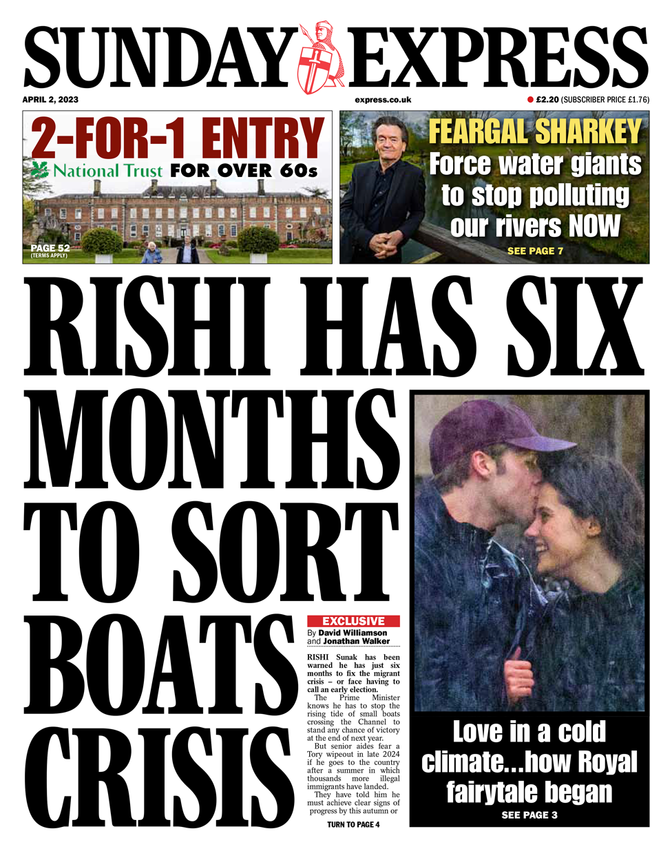 Front page of the Sunday Express for 2 April