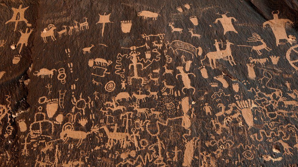 Hundreds of petroglyphs cover Newspaper Rock, in Bears Ears National Monument, Utah, U.S., October 29, 2017.