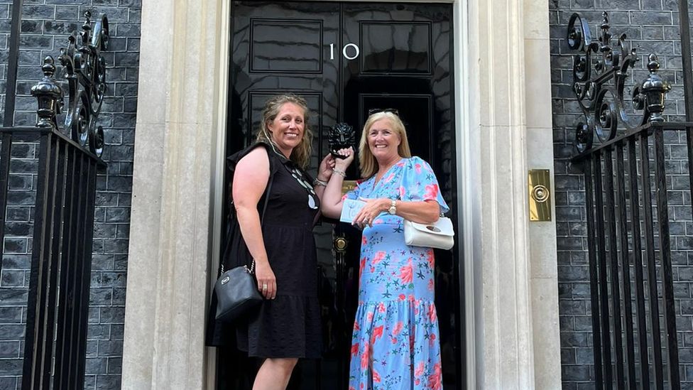 Hannah O'Callaghan and Gillian Millane outside 10 Downing Street