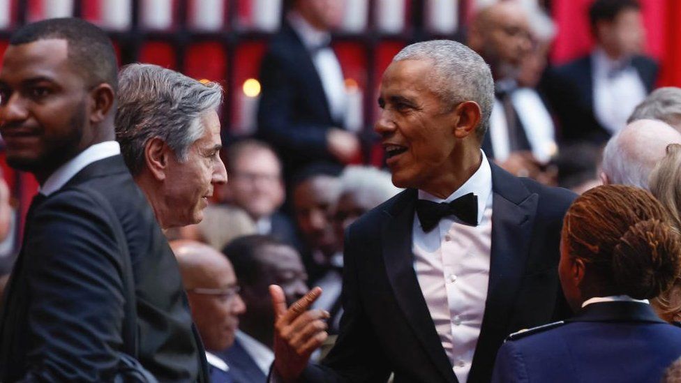 Former US President Barack Obama and US Secretary of State Antony Blinken attend an official State Dinner in honour of Kenya's President William Ruto at the White House in Washington