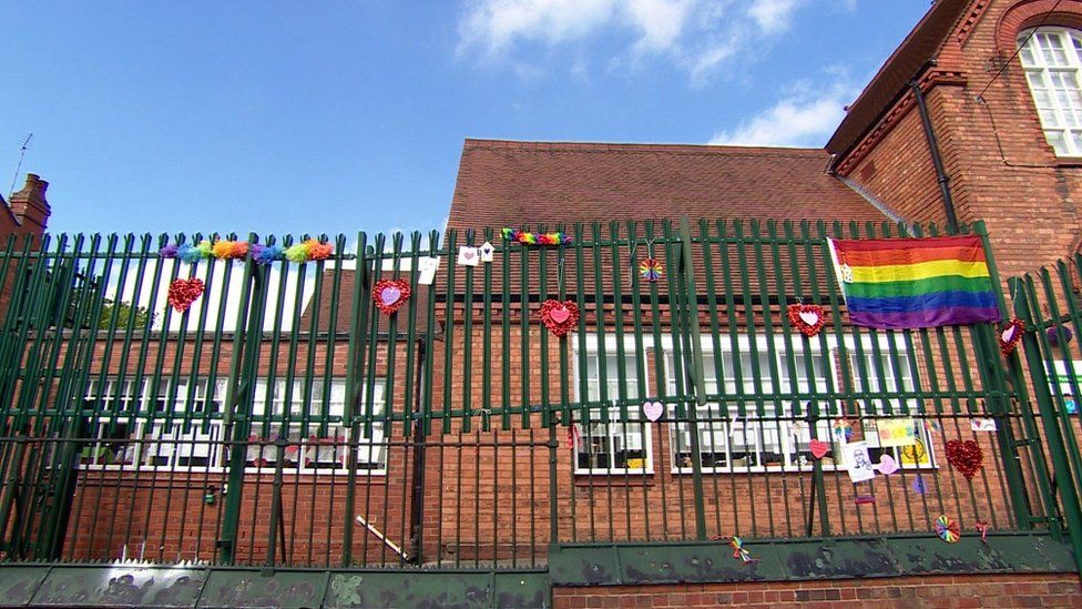 Anderton Park Primary School railings with heart-shaped messages