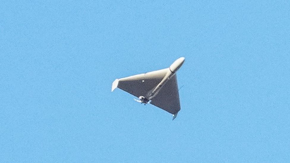 A flying Shahed-136 kamikaze drone