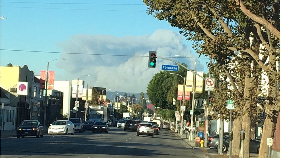 Smoke seen from Hollywood looking west towards Malibu