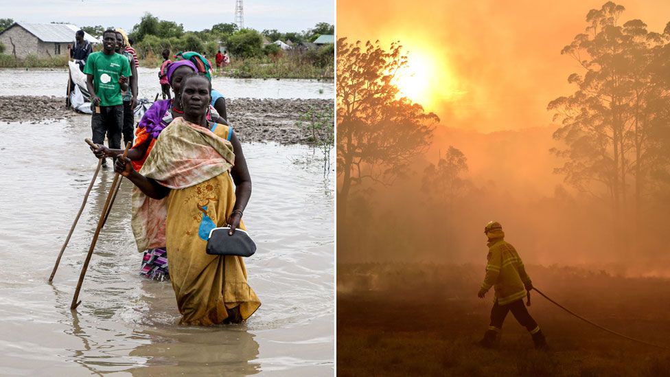 Floods in east Africa and fires in Australia