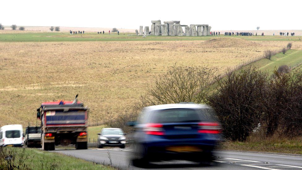 Traffic passing near to Stonehenge