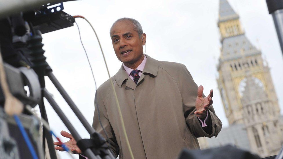 George Alagiah during a two-way from Millbank, the day after the 2010 General Election