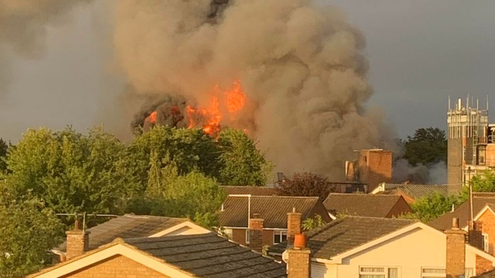 A fire in Baldock, Hertfordshire