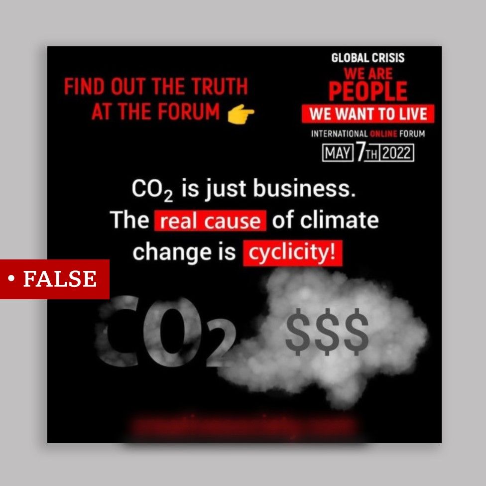 Мем, показывающий облако дыма с символами доллара, утверждающее, что CO2 — это просто бизнес, а не причина изменения климата.