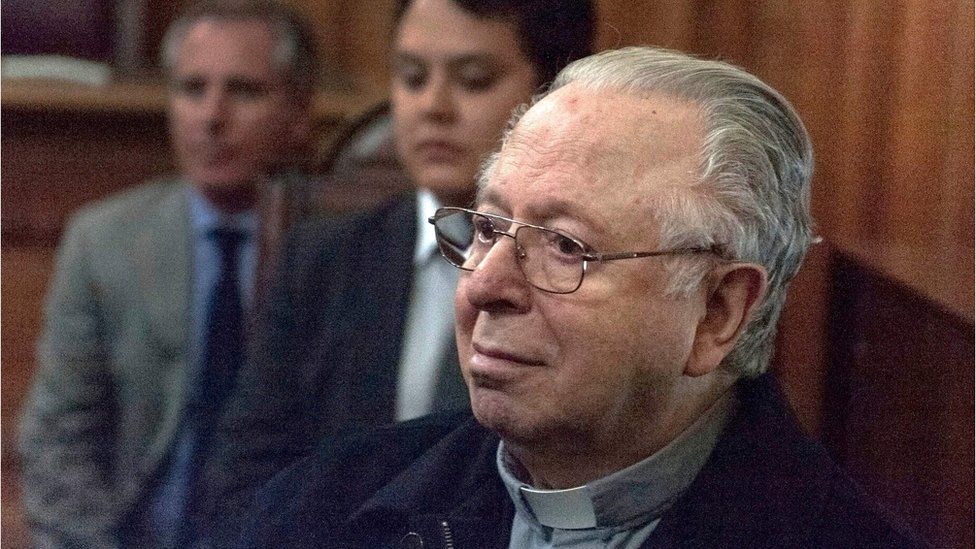 This file photo taken on 11 November 2015 shows Chilean priest Fernando Karadima appearing in court in Santiago