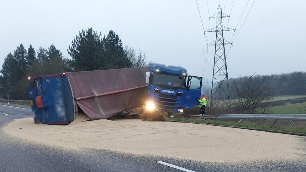 The lorry after it crashed