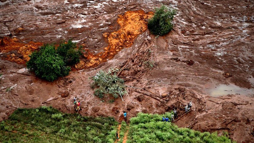 Aerial view of mud and waste from the disaster caused by a dam spill in Brumadinho, Minas Gerais, Brazil, 26 January 2019