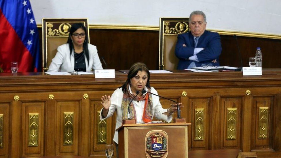Gladys Requena (C) speaking during a session of the National Constituent Assembly in Caracas, Venezuela, 29 August 2017.