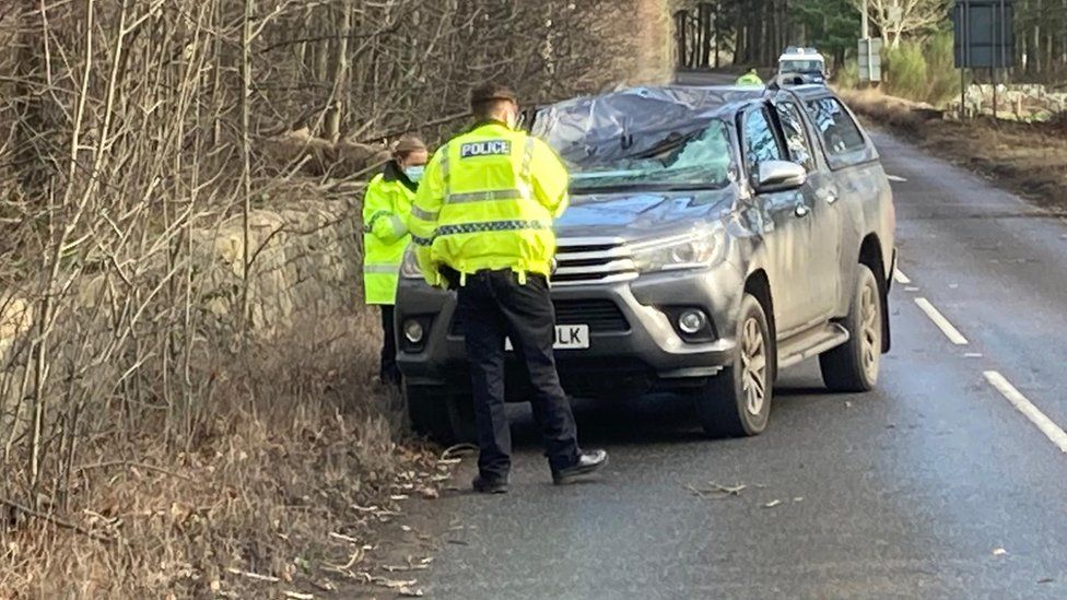 Car crushed by fallen tree in Banchory Aberdeenshire