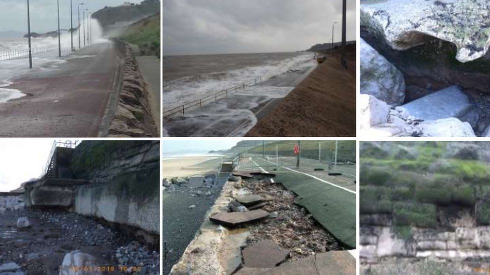 Damage on Old Colwyn sea front