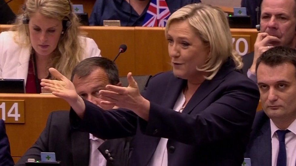 Marine Le Pen speaks in the European parliament