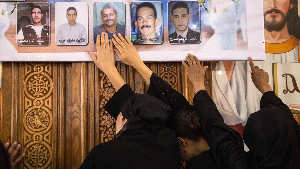 Prayers in Deir El-Garnouse Coptic church, near Al-Minya, for the victims of of a terrorist attack, 28 May 2017