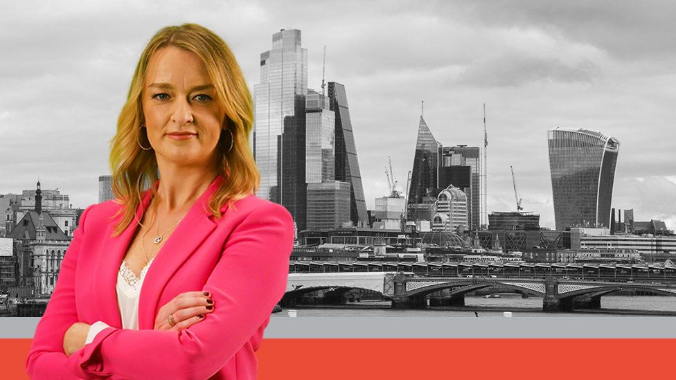 Composite representation  of Laura Kuenssberg and the City of London