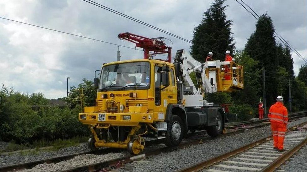 Work being carried out on overhead lines