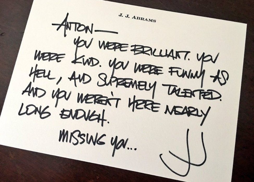 JJ Abrams tweet: "You were kind. You were funny as hell, and supremely talented. Andy you weren't here nearly long enough. Missing you."