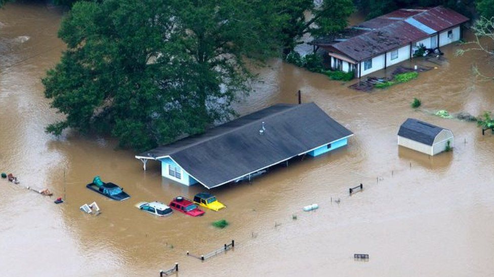 Cars and homes have been almost wholly submerged