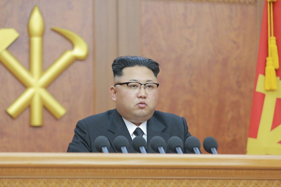 North Korean leader Kim Jong Un gives a New Year address for 2017 in this undated picture provided by KCNA in Pyongyang on 1 January 2017.